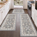 Color&Geometry Vintage Kitchen Rugs Sets of 3, Machine Washable 4mm Ultra Thin Stain Resistant Kitchen Floor Mats, Non Slip TPE Backing Runner for Sink,Hallway,Laundry,Entryway (2x3+2x5+2x7)