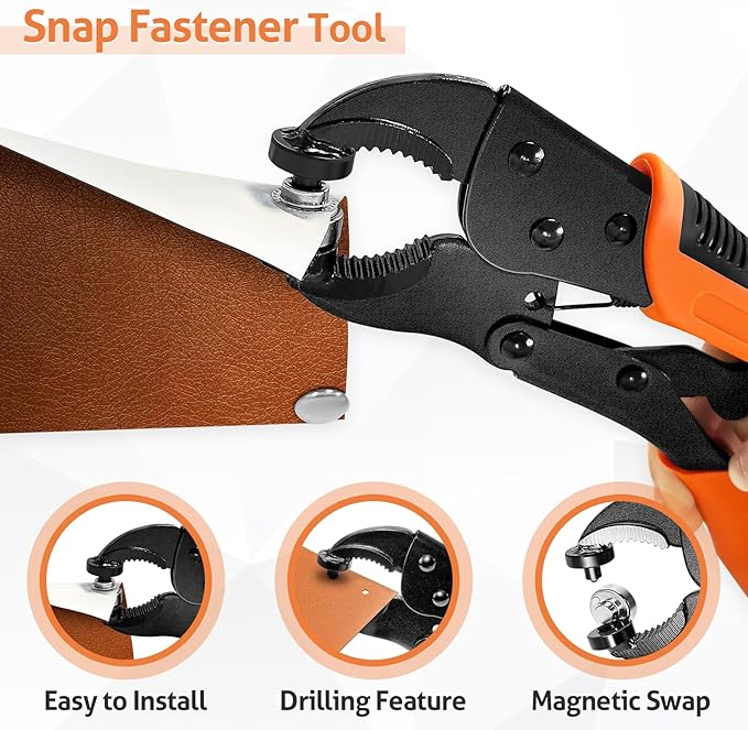 Heavy Duty Snap Fastener Tool, Snap Tool with 3 Dies, 40 Set 15mm Stainless Snaps and 2Pcs Rubber Ring, for Boat Cover, Canvas, Tarps, Leather Snaps Installation and Repairing