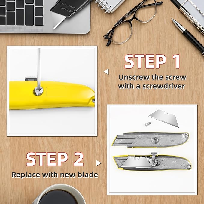 DIYSELF 30 Pack Box Cutter Heavy Duty Aluminium Shell Utility Knife | SK5 Steel Sharp Blade | Retractable Knife for Cutting Cartons Ropes and Cardboard | Home and Office Use, PVC Pipe Cutter (Yellow)