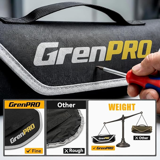 GRENPRO 11PC SAE Ratcheting Wrench Set 9/32" - 3/4" Combination Open End | Includes Bolt Gauge, Electro-Coated CR-V Steel, 72-Tooth 5Deg Swing 12Pt Color Rings, Roll Pouch for Auto & Home Repair