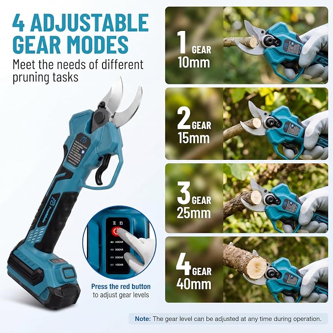 Electric Pruning Shears, 800W Brushless Electric Pruner, 1.6 Inch Cordless Tree Branch Cutter with 2 Rechargeable Batteries, SK5 Blade Battery Powered Pruning Shears for Gardening, Orchard
