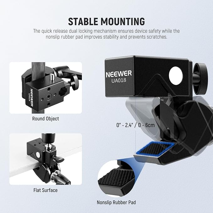 NEEWER 21" Magic Arm Camera Mount with Super Clamp, Overhead Desk Mount with 360° Dual Ball Head, 1/4" 3/8" 5/8" Stud Adapter for PA073 PA074 Phone Cage Rig DSLR Camera Monitor Video Light, UA018