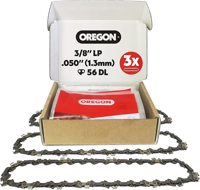 Oregon Chainsaw Chain for 16" Bar, 3/8" LP, .050" Gauge, 56 Drive Links | 3-pack, low-kickback, replacement saw chain, fits Husqvarna, Echo, Ryobi, Greenworks, Craftsman and more