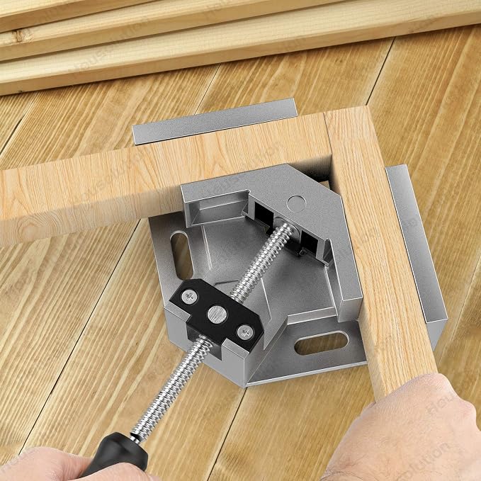 Housolution Right Angle Clamp, [2 PACK] Single Handle 90° Aluminum Alloy Corner Clamp, Clamps for Woodworking Adjustable Swing Jaw, Woodworking Tools Photo Frame Vise Holder, Gifts for Men Dad