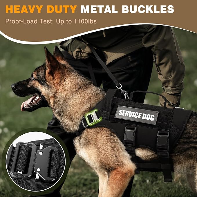 Service Dog Vest Harness for Medium Dog, Tactical Working MOLLE Vest with 10 Pet Patches, No Pull Heavy Duty Harness for Training Walking