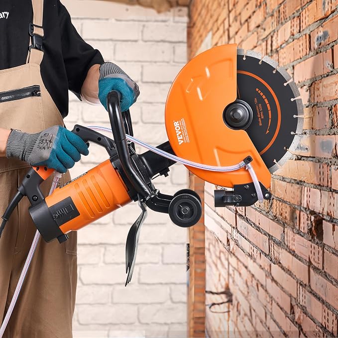VEVOR Electric Concrete Saw, 12 in, 1800 W Motor Circular Saw Cutter with Max. 4.5 in Adjustable Cutting Depth, Wet Disk Saw Cutter Includes Water Line, Pump and Blade, for Stone, Brick