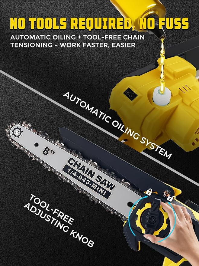 Brushless 2-IN-1 Cordless Pole Saw & Mini Chainsaw, 2× 21V 4.0Ah Battery 8 Inch Chain, Max Reach 16 Ft & Multi-Angle Electric Pole Saw for Tree Trimming, Pole Saw Battery Powered for Branch Cutting