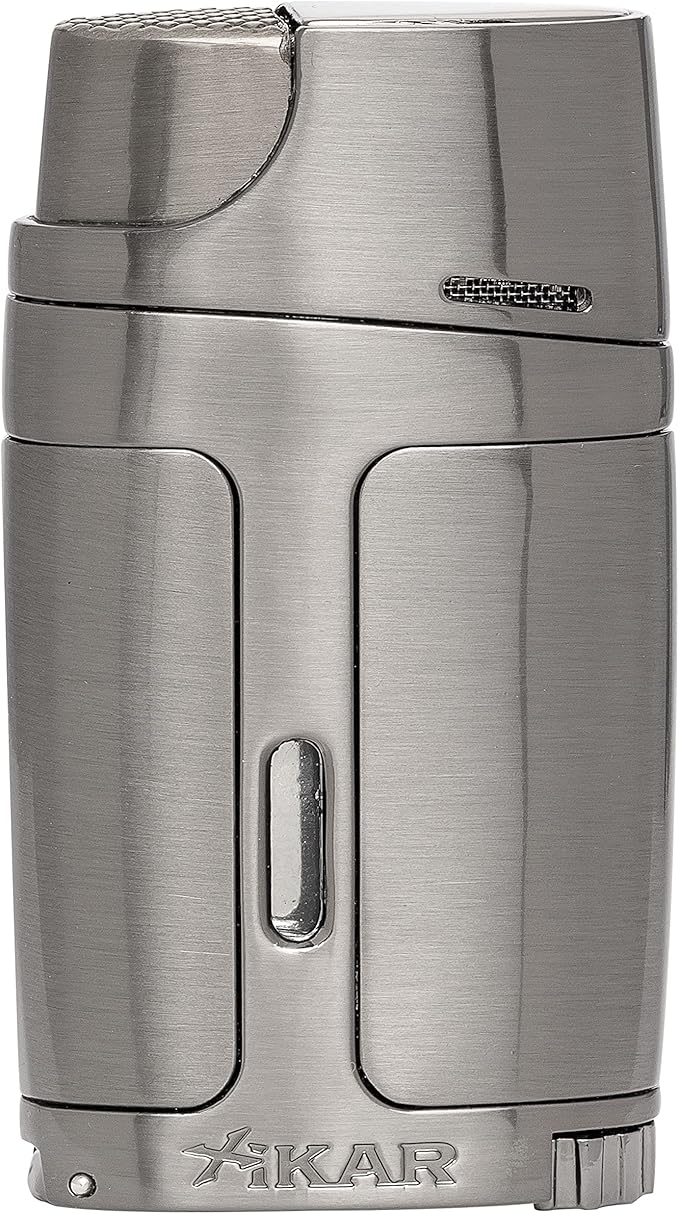Xikar ELX Double Jet Flame Torch Lighter with 9mm Cigar Punch - Refillable Butane Torch Lighter for Cigars with Flame Adjustment Wheel and Fuel Window