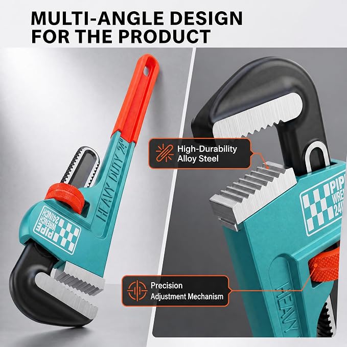 Heavy Duty Pipe Wrench, 24" Adjustable Straight Plumbing Wrench, High Drop-Forged jaws, Professional Pipeline Tool for Water Pipe Fittings, Mechanical assembly, Workshop Operations