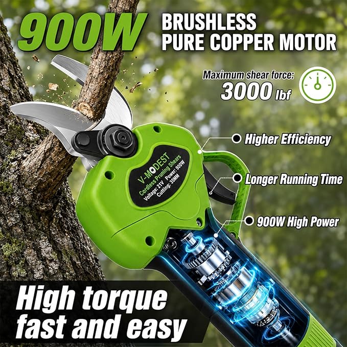 2-IN-1 Electric Pole Pruning Shears Cordless, 1.6" Cutting Diameter Cordless Pruner with 15 FT High Reach Extension Pole, 21V 4.0Ah Battery Powered Pole Pruner for Tree Trimming, LCD Display