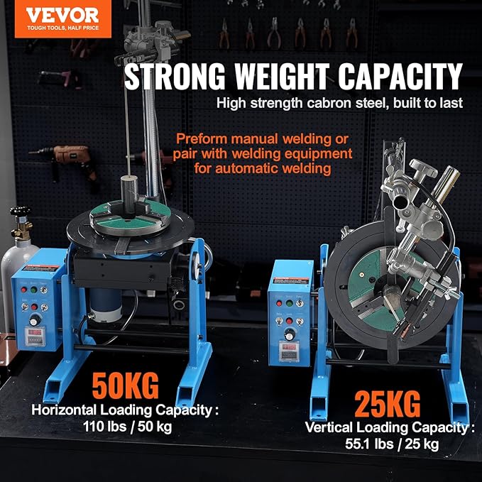 VEVOR Rotary Welding Positioner 50KG, Adjustable 0-90° Turntable for Welding 0.5-6RPM 120W, Includes 12.4 Inch 3-Jaw Lathe Chuck & Torch Stand for Efficient Cutting, Grinding, Assembly, Testing