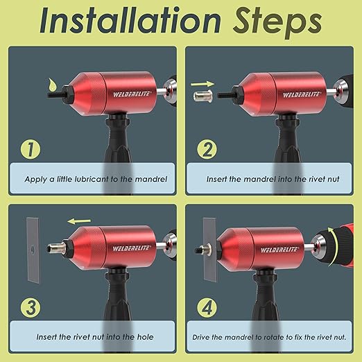 Rivet Nut Drill Adapter Kit - Dual Drive Modes: Drill/Ratchet, with 270pcs Nuts & 36pcs Mandrels (red)