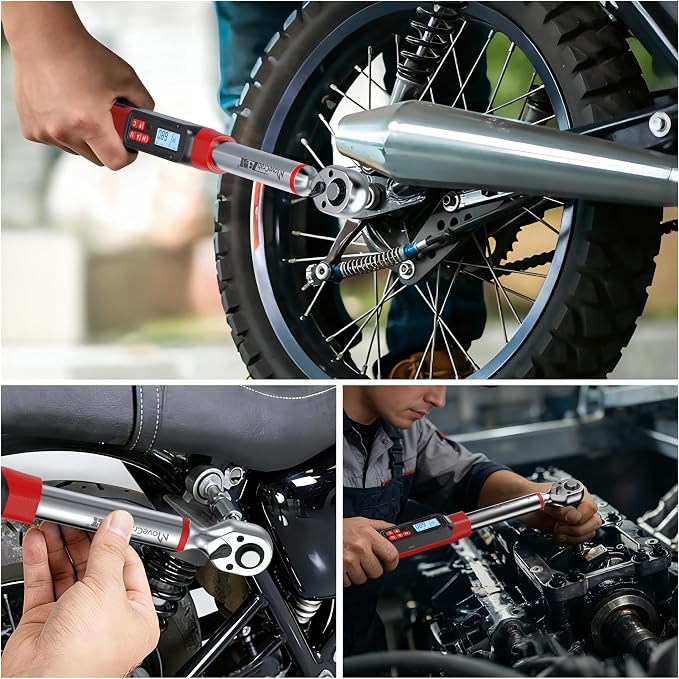 3/8" Digital Angle Torque Wrench, 5-99.6 Ft.lb, ±2% Accuracy, 8pcs | Electronic Torque Wrench with 0.1° Angle Mode, LED Display, Buzzer Alerts for Automotive, Motorcycle & Engine Repair