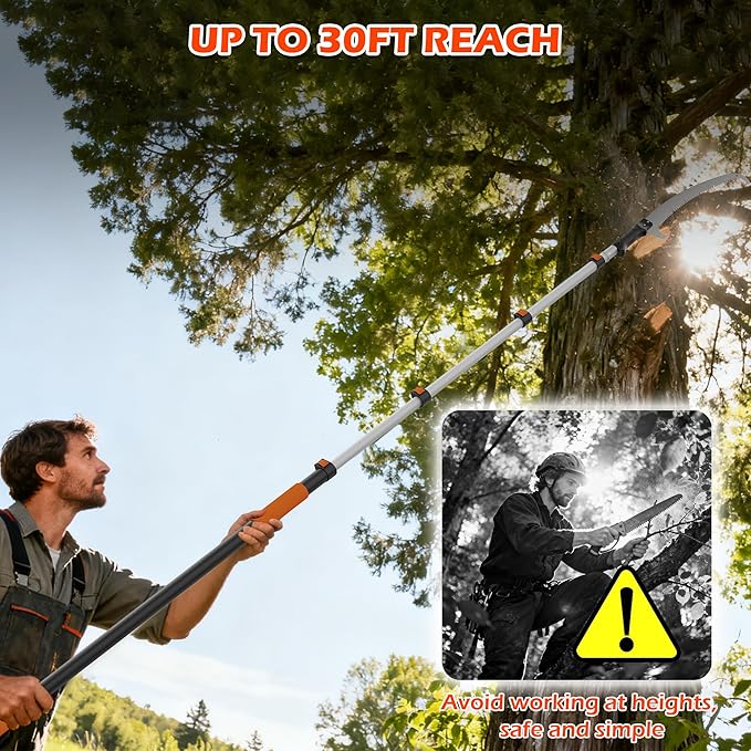 30FT Manual Pole Saw for Tree Trimming, 5-24FT Telescoping Extension Pole with Flip-Lock & Screw Dual Locking, 19" 3X Detachable Pruning Saw Head, Yard Maintenance Pruner for Garden Palms Shrubs