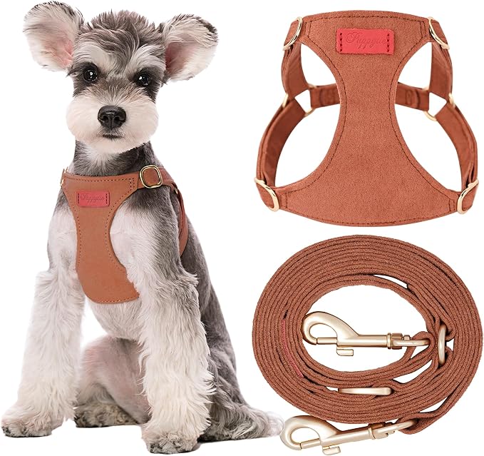 Puppytie Dog Harness and Leash Set, Brown Caramel, M (16.5-31 lbs) | Harness Small Size Dog, Dog Leash for Small Dogs, Soft Lightweight and Adjustable, Small Dog Harness for Daily Walks