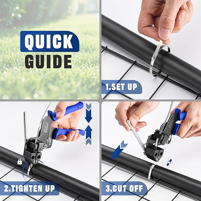 DAU Stainless Steel Cable Tie Gun Kit-150PCS Metal Zip Ties (3 Sizes), Tensioning/Cutting Tool for Fencing, Chicken Coop, Cable Bundling, Exhaust Repair & Structural Reinforcement
