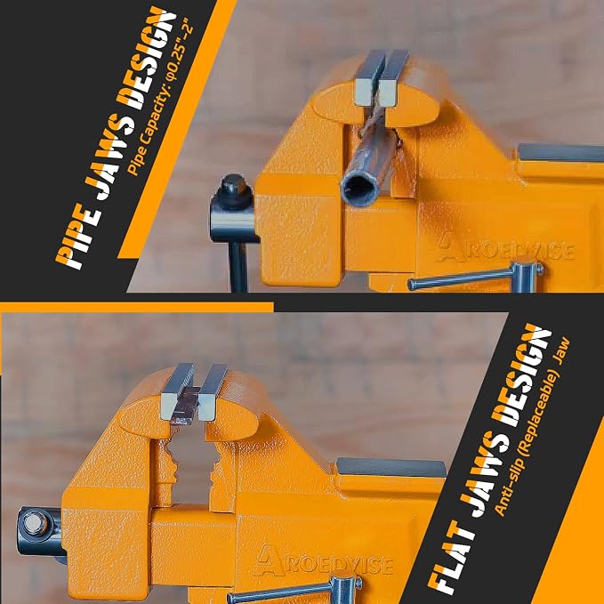 4.5" Bench Vise, 210° Swivel Base, 3306 lbs Clamping Force, Heavy Duty Cast Iron Vise with Large Anvil & Multi-Jaw Design for Workshop, Home, DIY & Repair (D40)