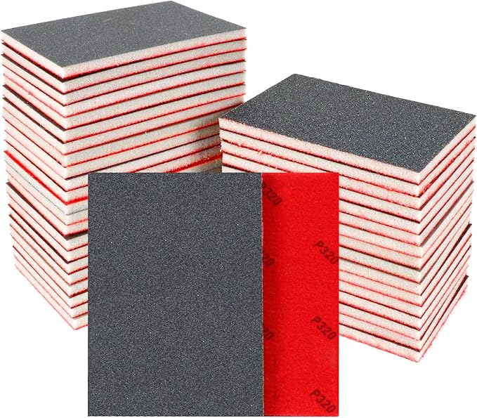 24 Pcs Sanding Sponge 320 Grit, Washable & Reusable Sanding Blocks for Wood, Metal, Drywall, Glazing, Wet Dry Sandpaper for Smooth Finishing