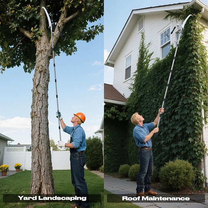FLORA GUARD 16.5 FT Pole Saw for Tree Trimming, Manual Pole Saw & Tree Pruner with SK5 Steel Blade, 4-Pulley Effort-Saving System, Aluminum Alloy Head for High Branch Cutting