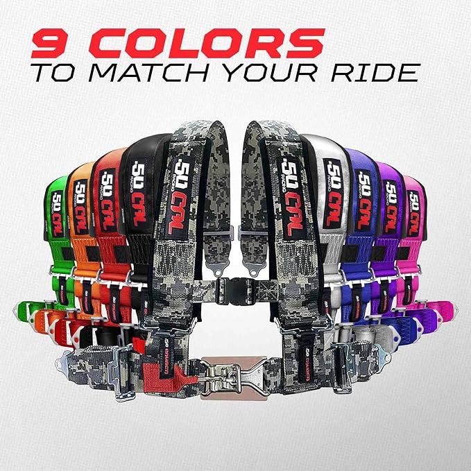 1pc 50 Cal Purple 4pt 4 Point Harness 3" straps, Racing Harness Seat Belt | Ultra Kush padding, Push Button quick release hardware. Universal Fit for UTV, RZR, race car