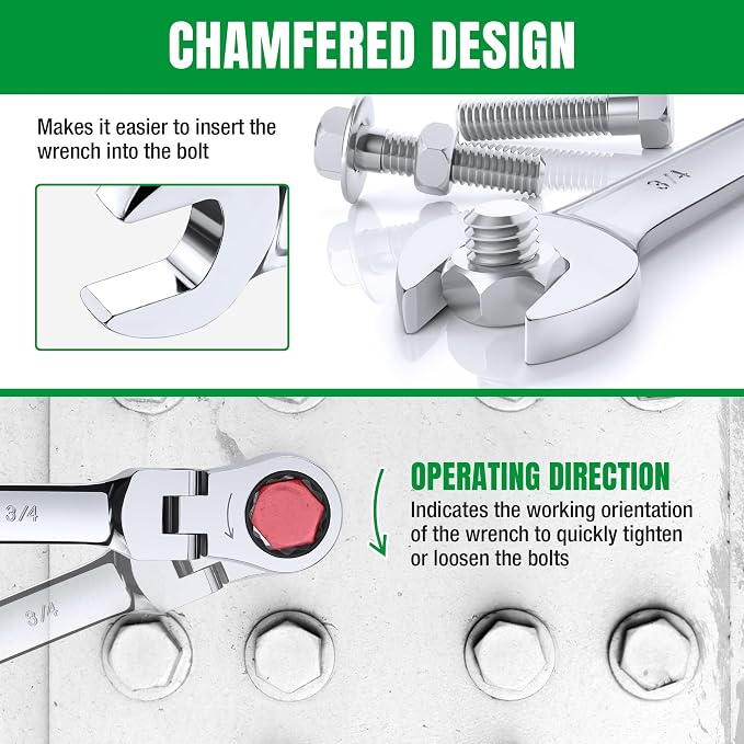 SK Flex Head Ratcheting Wrench Set, SAE 5/16" to 3/4", 8-Piece, 72-Tooth | Ratchet Wrenches Set, Combination Wrench Set, Chamfered Head Design, Premium CR-V Steel, Rack Organizer