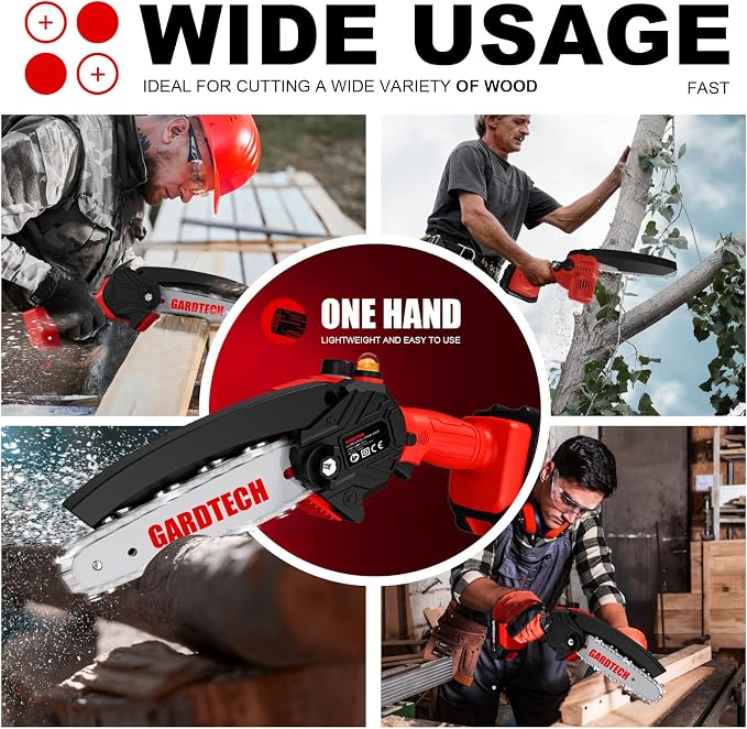 GARDTECH Mini Chainsaw 6 Inch, Cordless Portable Electric Chain Saw, Handheld Electric Chainsaws with Upgraded 4 Chains 2 Batteries Good for Olders, DIYer, Gardeners Continuously 2 Hours Work