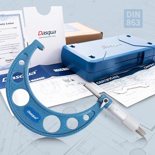 Dasqua Outside Micrometer, 3-4 inch Range, 0.0002" Accuracy Industrial Tools, Ratchet Stop, Carbide-Tipped, Stainless Steel Precision Machinist Tools