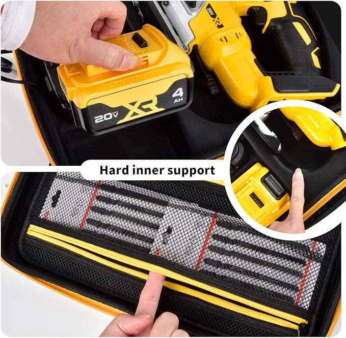 ANKHOH EVA Hard Case for DEWALT DCS334B/DCS335B Jig Saw, Black | Custom-fit EVA jigsaw Case with Blade, Battery and Charger Storage, Handle and Shoulder Strap, Box Only
