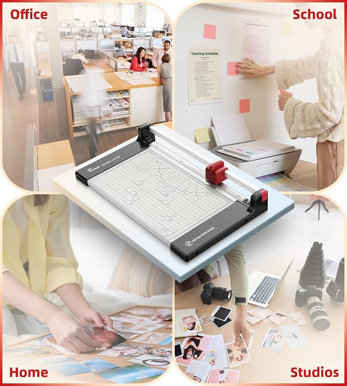 Firbon 12" Rotary Paper Trimmer with Replaceable Blade, Heavy Duty 6-Sheet Capacity Cutter for Cardstock, Photos, Scrapbooking, Office, School & Studio