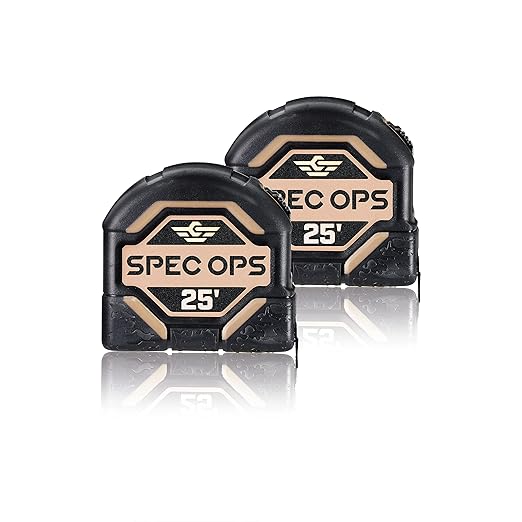 Spec Ops Tools Tape Measure for Framing & Construction, 1 1/8" Double-Sided Blade, Retractable, Military-Grade Composite Case, 25 Foot (2)