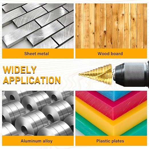 Spiral Groove Step Drill Bit, 12 Steps High-Speed Steel 1/4" to 2-3/8", Large Step Drill Bits for Cutting Holes in Iron Aluminum Copper Plastic Wood