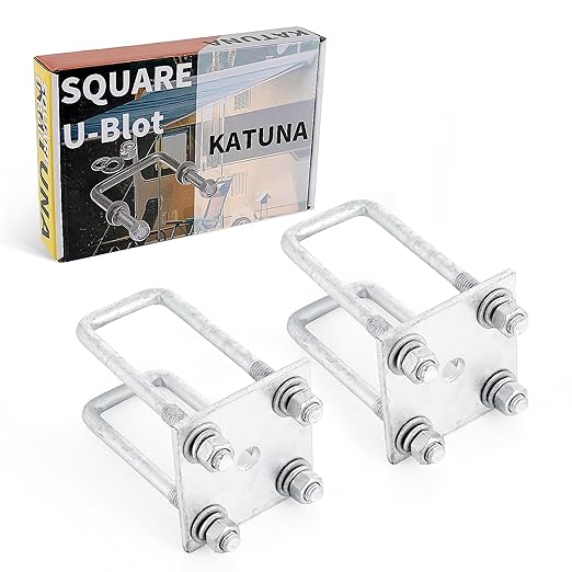 Hot-dip Galvanized Zinc Square U Bolt Kit for Boat Trailer Axle Leaf Springs, for 2x3 Axle - 6 5/16" Long,2 inch Wide Square U-Bolts with Nuts and Frame Plate for Trailer Automobiles Trailer.