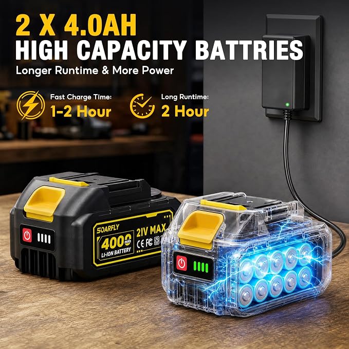 SOARFLY 1/2" Cordless Impact Wrench, 738 Ft-lbs (1000 N.m) High Torque 21V Brushless Electric Impact Gun with 2x 4.0Ah Batteries, Impact Driver with LED Light, 6 Sockets for Home Car/Mower/Truck RV
