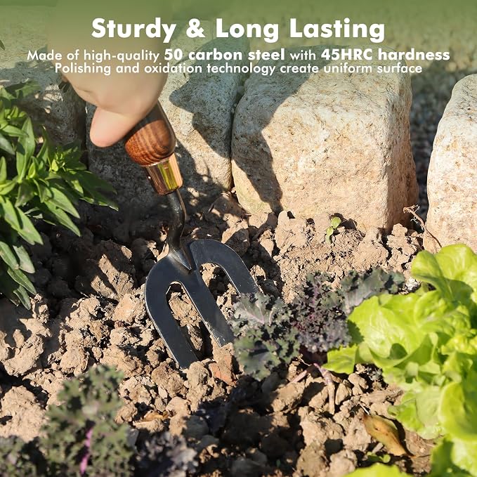 RESTMO Heavy Duty Gardening Hand Fork, Thickened Hand Weeding Fork for Planting or Removing Plants, Turning Soil, Weeding, and Cultivating