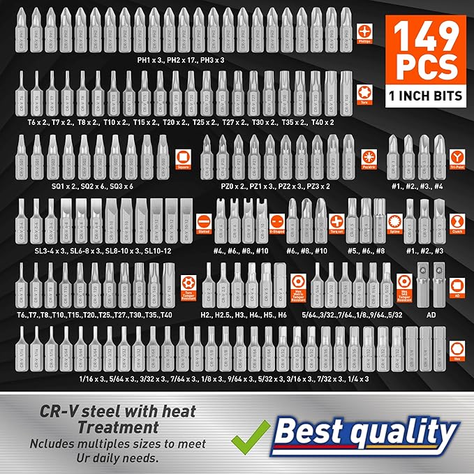 Amartisan 258-Piece Ultimate Screwdriver Bit Set,Chrome Vanadium Steel Driver Bit Set, Security bit set, Includes Bits Holder, Nut Driver, etc (Orange)