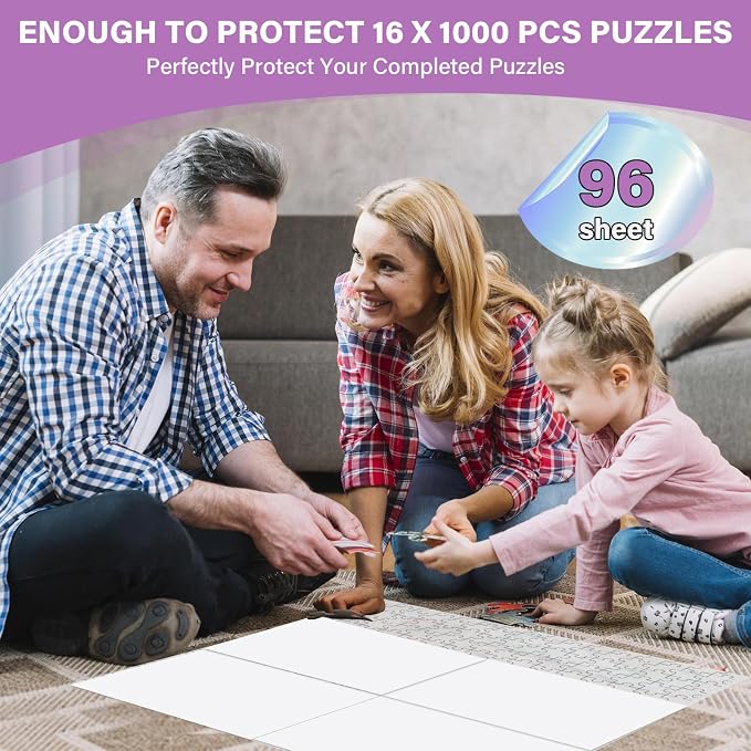 Puzzle Glue Sheets for 1000-Pieces, 96 PCS Puzzles Saver Sheets, Easy Peel and Stick Jigsaw Sticker Sheets, No-Clean Puzzle Glue Stickers, Gifts for Puzzles Lovers (96 PCS)