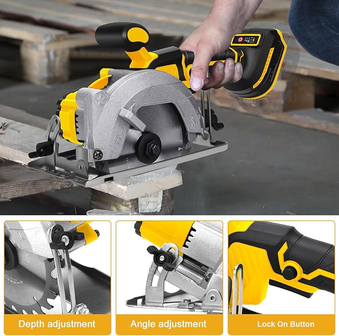 5.5 Inch Cordless Circular Saw for Dewalt 20V Battery(No Battery), Power Wood Saw with Brushless Motor, 0-45° Cutting Bevel, Max Cutting Depth 1.9"(90°), 1.57"(45°), Idea for Wood, Plastic, Soft Metal