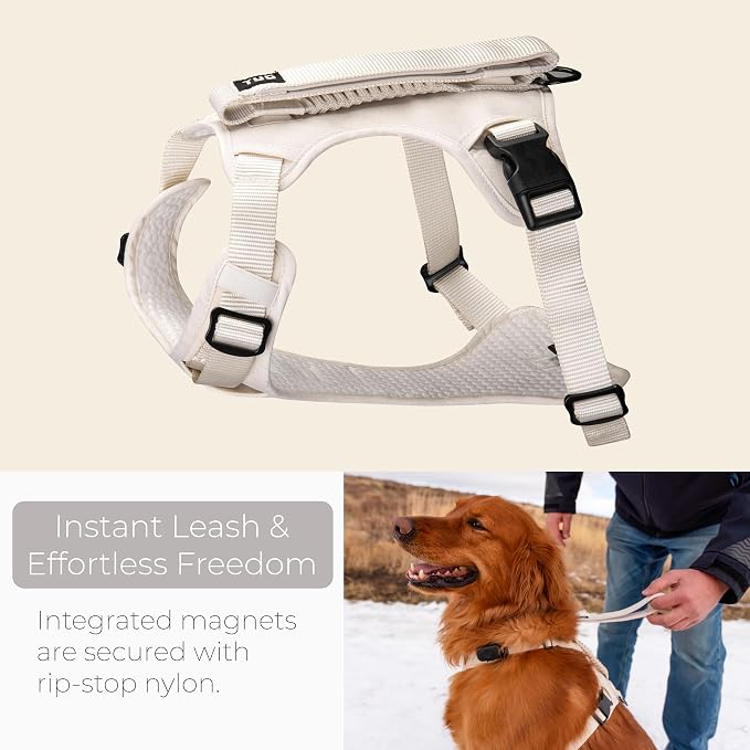 TUG Grab Dog Harness with Built-in Magnetic Traffic Leash (XL/Cream) | Padded Magnetic Traffic Handle | Dual Leash Clips | 4-Point Adjustable Fit | Durable Nylon