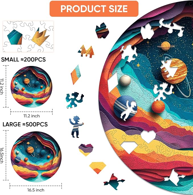 MEATRN Space Jigsaw Puzzles for Adults - Unique Shaped Solar System Planets Wooden Puzzles, Fun Galaxy Family Puzzles Game for Adults and Kids, Educational Gift for Teenager, 200 Pieces, 11.2x11.2 in