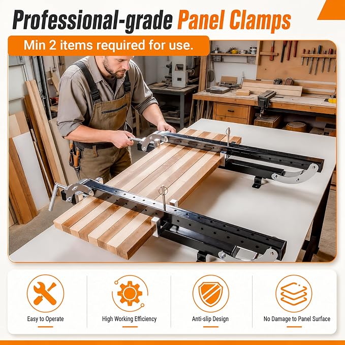 48" Panel Clamp 1 Pack with 2 U-Shaped Blocks, Fits Panels 6.8"-32" Length, 0.8" - 4.3" Thickness, Heavy Duty 4-Way Pressure Parallel Clamp with Powder-Coated Finish for Woodworking Projects