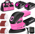 THINKLEARN Cordless Detail Sander with 2Pcs Batteries and Charger, 20V Electric Hand Sander with 22Pcs Sandpapers & Dust Collection System, Palm Sanding Tool for Woodworking, Polishing Wood Furniture