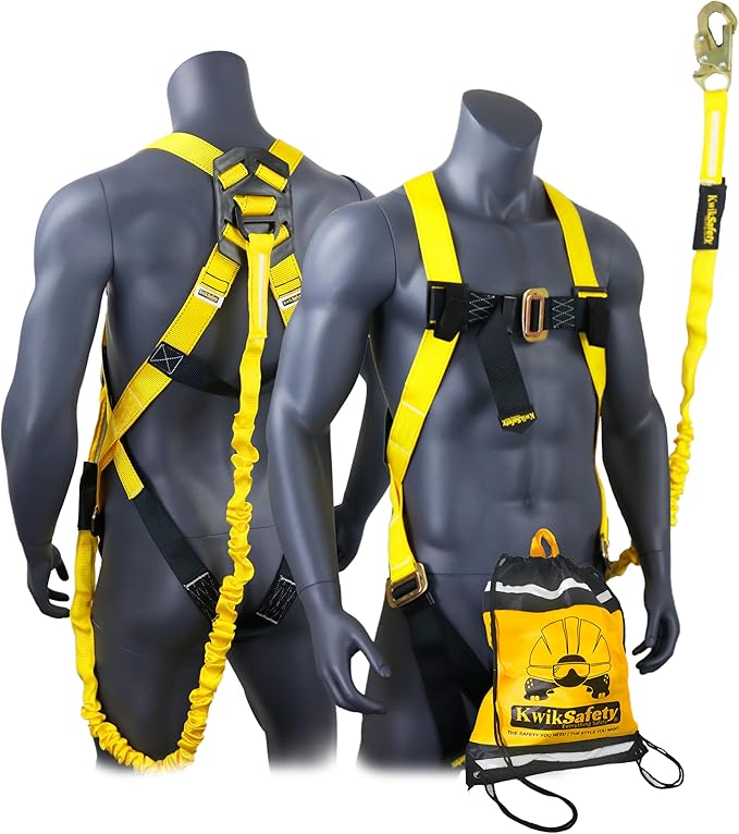 KwikSafety - SCORPION Safety Harness [w/Attached 6ft Lanyard] Safety Harness Fall Protection Kit ANSI OSHA