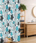 Ambesonne Cartoon Stall Shower Curtain, Stars Shapes Cartoon Illustration Geometry Cheer Celebration, Fabric Bathroom Decor Set with Hooks, 36" W x 72" L, Petrol Blue Black White
