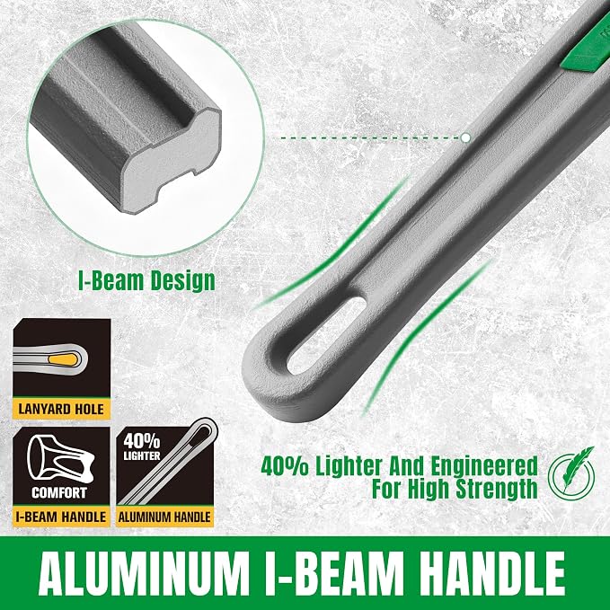 SK 14'' Self-Adjusting Pipe Wrench, Aluminum Plumbers Wrench | Plumbing Wrench, 1.97'' Large Jaw Opening for 1/2''-1-1/2'' Round Pipe, Three-Sided Serrated Teeth, CR-V Steel Head
