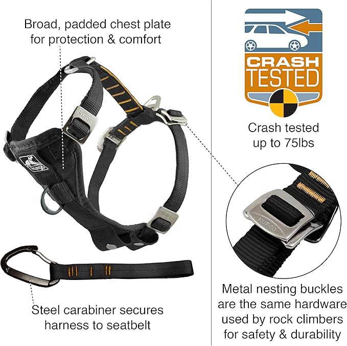 Kurgo Enhanced Strength Tru-Fit Dog Car Harness - Pet Travel Safety Harness - Crash Test Certified Fit - Five Point Adjustment - Secure Buckle - Padded Chest - Deep Violet - Large