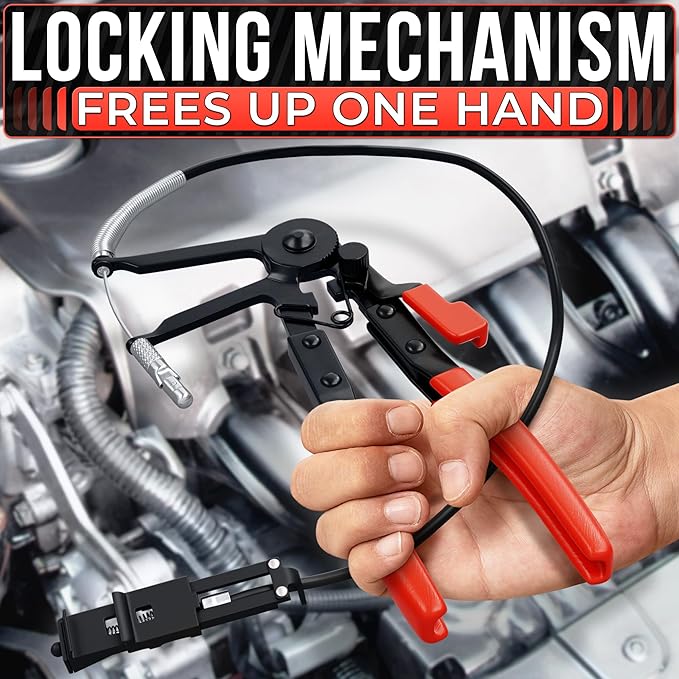 Hose Clamp Tool – Radiator Hose Clamp Pliers Automotive Tool – Corrosion-Resistant Carbon Steel with Ratchet Locking Mechanism – Controlled One-Hand Operation for Tight Engine Cooling System Repairs