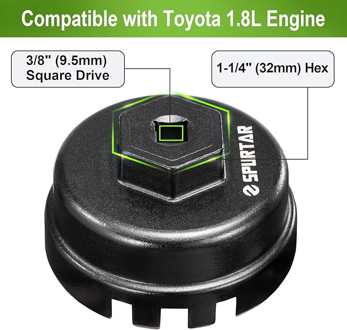 Spurtar Oil Filter Wrench for Toyota 6 Slots 14 Flutes Oil Filter Removal Tool 64mm Oil Filter Cap Wrench for Corolla, Prius, Prius Prime, Prius V, Matrix, CT200h, Scion iM/iQ/xD 1.8L Engine