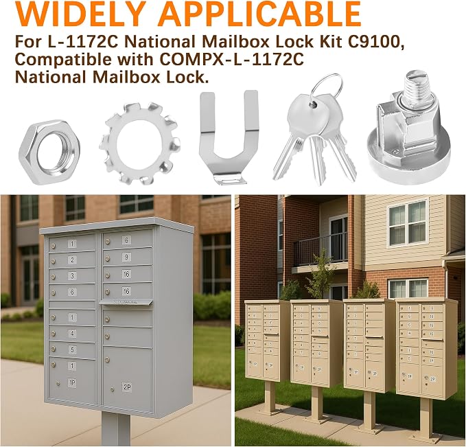 10 Pack L-1172C Mailbox Lock Replacement Includes 3 Keys Per Lock& 5 Locking Plates – C9100 National Standard Key Lock for Cluster Boxes,90° Clockwise Rotation