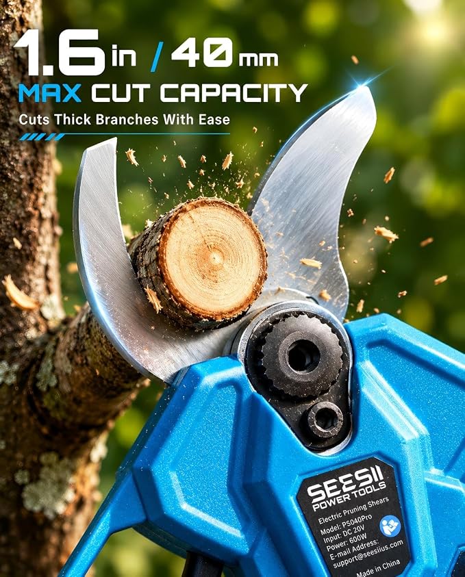 SEESII 2-in-1 Pole Pruning Shears 1.6'' Cut, 20V Electric Cordless Pole Pruner With 4.9-9 ft Telescopic Reach, LCD Display, 2 x 4.0Ah Batteries, Brushless Motor, SK5 Blade for Garden Tree Trimming