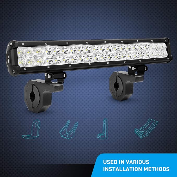 Nilight - 90020D 4PCS Mounting Bracket Kit LED Off-Road Light Horizontal Bar Tube Clamp Roof Roll Cage Holder,2 Years Warranty, Black for 1"/1.5"/1.75"/2" Bar (Pack of 10)